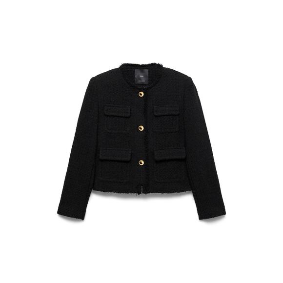 Mango Pocket Tweed Jacket - L - Black - Picture 1 of 5